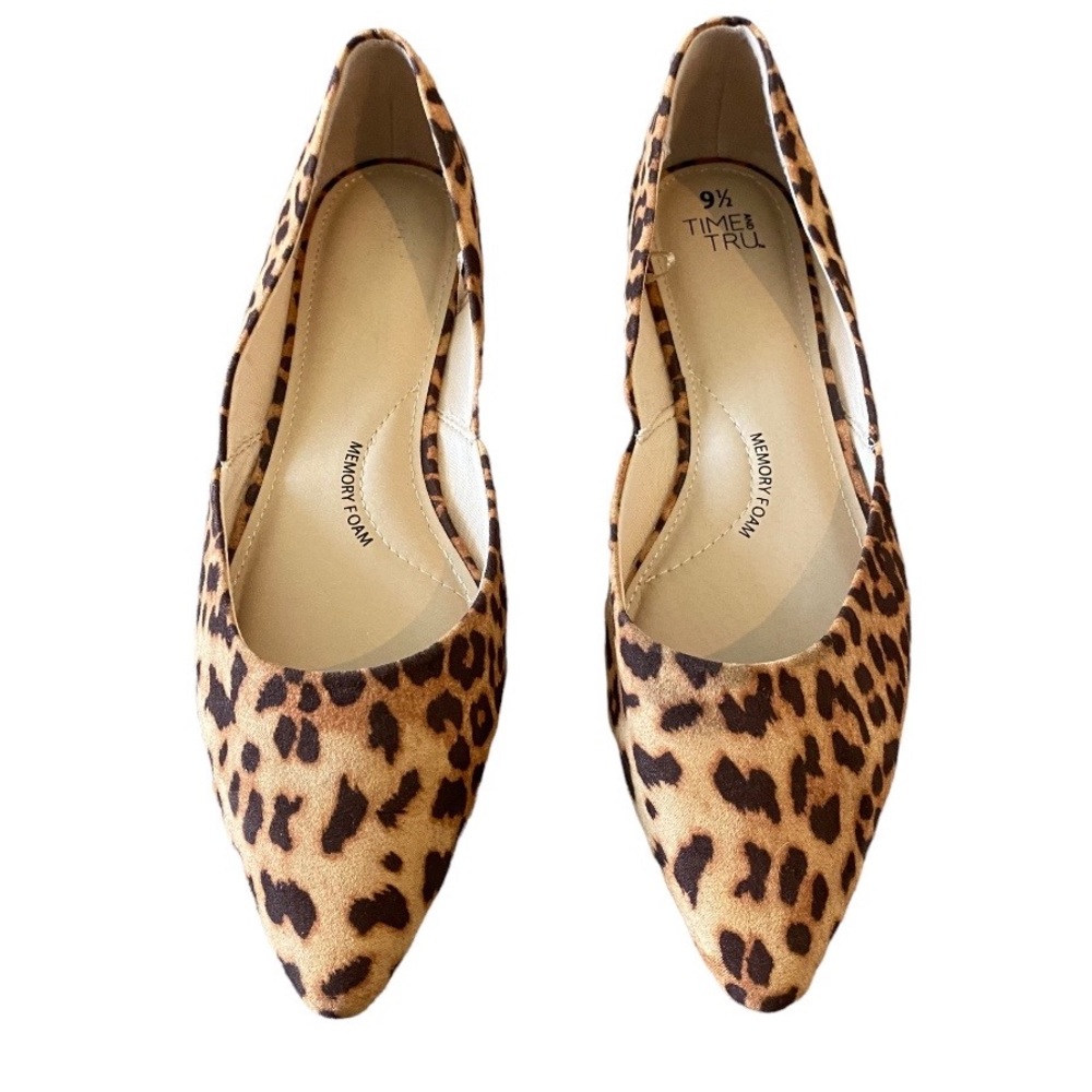 NEW! Time and Tru Ballet Flats Pointed Toe Leopard Print Memory Foam Size 9.5